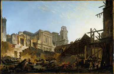 1762年3月16日から17日の夜の火災後のサンジェルマン広場、1762年頃（油彩）