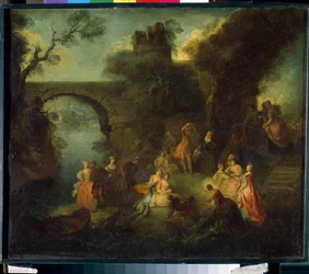 川の近くで踊る (Dance at the river)。 ピエール・アントワーヌ・キラールの絵画 (ピエール・アントワーヌ・キラール)