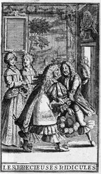 Les Precieuses ridicules de Moliere (Affected young Ladies) 1682年版のPierre Brissartによるエングレービング。