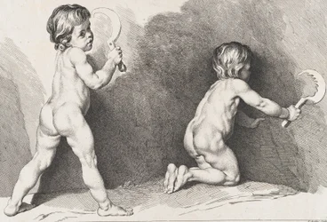 立っている 2 人の裸の子供、New Book of Children、1720-60 年。