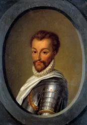 Henry I Bourbonin muotokuva (1552-1588) Conden prinssi Pierre Andre Casselin (1801-1848) maalaus 1800-luvun su. 0,26x0,17 m