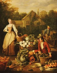 野菜を買うメイド、1727年