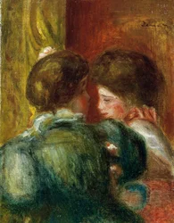 二人の女性の頭部、またはロッジ。ピエール・オーギュスト・ルノワール（ピエール＝オーギュスト）（1841-1919）の絵画。キャンバスに油彩。個人蔵