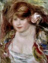 バラを持つ女ピエール・オーギュスト・ルノワールの絵画（Pierre-Auguste Renoir