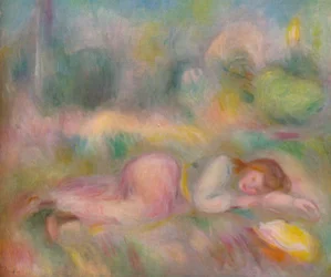 草に横たわっている少女、c1890