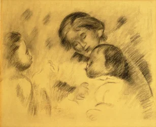 ガブリエル・ルナールとジャン・ルノワールと少女、1895-96年頃（ボード上の黒いチョーク）