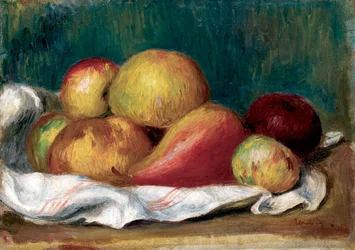 リンゴと洋ナシのある静物ピエール＝オーギュスト・ルノワール（Pierre-Auguste Renoir）の絵画。