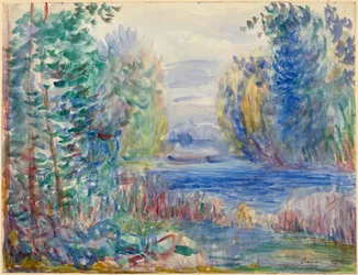 "Paysage de riviere" （川の風景） ピエール・オーギュスト・ルノワール（1841-1919）の水彩画 1890 Dim 25.4x33.8 cm Albertina, Vienne
