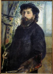 画家クロード・モネ(1840-1926)の肖像 ピエール・オーギュスト・ルノワール(1841-1919)の絵画 1875年 Sun.0,85x0,6 m Paris, musee d