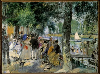 セーヌ川や "La Grenouillere "での水泳。シャトゥー近くのカフェボール。ピエール・オーギュスト・ルノワール（1841-1919）の絵画 1860年 モスクワ、プーシキン美術館