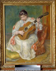 ギターを弾く女性ピエール・オーギュスト・ルノワール（1841-1919）の絵画