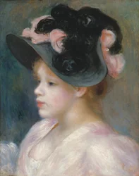 ピンクと黒の帽子をかぶった少女、1891年