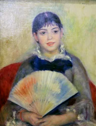 「扇子を持つ若い女性」、1880年