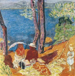 海辺、松の下、1921年。