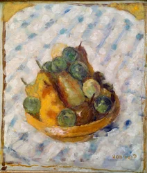 果物 洋ナシとプラムの静物画。ピエール・ボナール（1867-1947）の絵画 1920年 チューリッヒ、グスタフ・ズムステッグ・コレクション