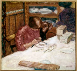 内観 家庭内の斑点に忙しい女性。ピエール・ボナール（1867-1947）による絵画 1914年 個人蔵