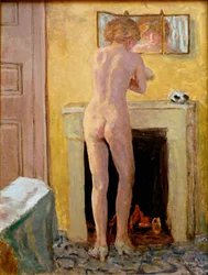 化粧をする立つ裸婦。ピエール・ボナール（1867-1947）による絵画、1919年。サン・トロペ、アノンシアード美術館