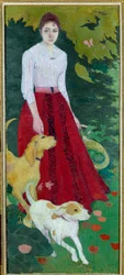 マドモアゼル・アンドレ・ボナールと彼女の犬たちの足元の肖像