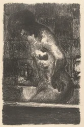 立っている裸の女性が風呂で洗う Femme debout dans sa baignoire