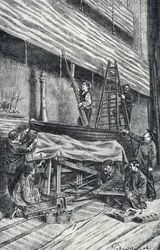 Mestres da propriedade: montando cenários antes da performance Gravura de “Excursion a travers les métiers” de Pierre Calmette Private Collection