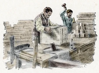Savonnerie: le découpage des breads de soap (石けんの製造) ピエール・カルメット作「貿易の小旅行」からの彫刻 個人蔵