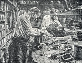 Fabricação de Cartolas de Seda Gravura da Coleção Particular de Pierre Calmette