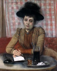 カフェでは、c.1900-1901（キャンバスに置かれた紙にパステル）