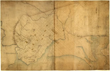 ワシントンD.C.の点線地図、1791年、8月19日以前。LOC 88694203
