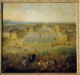 アルム広場の海岸からのヴェルサイユ城の眺め ピエール・ドニ・マルタン（1663-1742）の絵画 1722年。薄暗い。1,39 x 1,50 m
