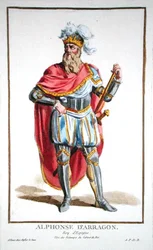 アルフォンソ5世（1396-1458）アラゴンとシチリアの王、1780年に出版された「Recueil des Estampes, representant les Rangs and les Dignites, suivant le Costume de toutes of the Nationes Existantes」より（手彩色の彫刻）。