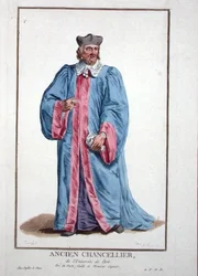 1780年に出版された「Receuil des Estampes, Representant les Rangs et les Dignites, suivant le Costume de toutes the Nationes Existantes」より、パリ大学総長のドレス（手彩色のエングレービング）