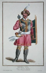 1780年に出版された「Receuil des Estampes, Representant les Rangs and les Dignites, suivant le Costume de toutes les Nationes Ex Existantes」よりEurs VII（手彩色の彫刻）。