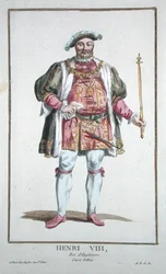 ヘンリー8世 (1491-1547) イングランド王 (1509-47) 1780年に出版された「Receuil des Estampes, representant les Rangs and les Dignites, suivant le Costume de toutes les Nation Existantes」より（手彩色の彫刻）。