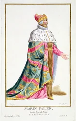 マリノ・ファリエル（1274-1355）ヴェネツィア道長 「現存するあらゆる国の衣装に従って、地位と名声を表現した画集」より 1780年出版（手彩色エングレーヴィング）