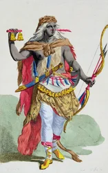 アンナ・ンジンガ王妃（1583-1663）、1780年発行の「Recceuil des Estampes, representant les Rangs et les Dignites, suivant le Costume de all les Nations existantes」より（手彩色エングレーヴィング）。
