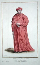 Thomas Wolsey (c.1475-1530)、1780年に出版された「Receuil des Estampes, representant les Rangs and les Dignites, suivant le Costume de toutes of the Nationes Existantes」より（手彩色の彫刻）。