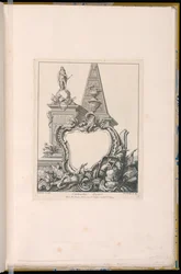 トロフィー、彫像、ピラミッドのあるカルトゥーシュ