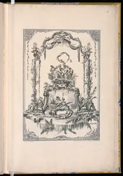 ニンフと噴水のあるヴィーナスまたはテティスを示す二重カルトゥーシュ装飾パネル