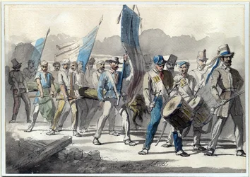 ""Planting of a Tree of Liberty in France in 1848"" (The Planting of a Tree of Liberty in France in 1848"" (The Planting of a Tree of Liberty in France on 1848) ピエール・ウジェーヌ・ラコステ作水彩画 (1818-1908) 1848 Dim 24x34 cm 個人蔵