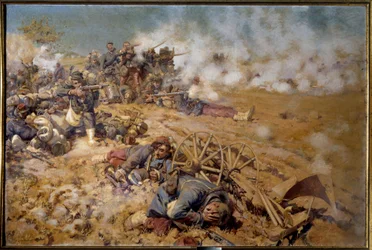 1870年の戦争：「1870年8月16日のレゾンビルの戦いでの射線」 ピエール・ジョルジュ・ジャンニオー（1848-1934）の絵画 1886年 日2x3 m ポー、ボザール美術館 - 1870年の戦争：8月16日のレゾンビルの戦いでの射線