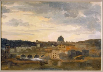 荒天のローマの眺め（厚紙にドローイング）