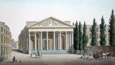 ピエール・ジャック・ゴエッヘビュール著「Choix des Monuments, Edifices et Maisons les plus remarquables du Royaume des Pays-Bas」（1827年刊）より、ブリュッセルの司法長官官邸（アクアチント