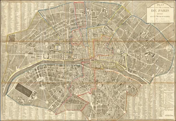1802年地図 - パリ市街とフォーブルの12市町村分割図