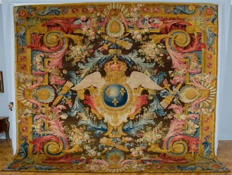 Louis XVサヴォンネリーカーペットロイヤルアーム付き、メーカーサヴォンネリーファクトリー、フランス、c.1740-1750