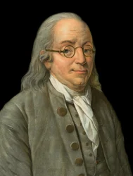 ベンジャミン・フランクリン（1706-1790）の肖像、アメリカの印刷業者、出版者、科学者、発明家、政治家、外交官 - ピエール・ミシェル・アリクスによる版画
