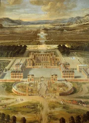 1668年にパリ大通りから撮られたベルサイユ城の庭園の眺め。詳細。父のピエール・パテルによる絵画
