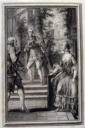 La Confidente sans savoir ou le Stratageme - Jean La Fontaineの "Tales et nouvelles en vers "の中で。1776.イラスト：P.P.Choffard