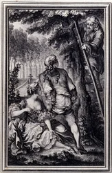 La Gageure des trois commeres - Jean La Fontaineの「Tales et nouvelles en vers」の中で。1776.イラスト：P.P.Choffard