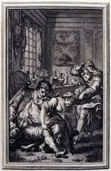 Le bat - Jean La Fontaineの「詩による物語と短篇集」に登場する。1776.イラスト：P.P.Choffard
