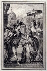 Les Oies du Pere Philippe - Jean La Fontaineの "Tales et nouvelles en vers "の中で。1776.イラスト：P.P.Choffard